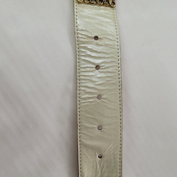 You‎ & Me Belt Womens Small Cream Leather Gold Rhinestone Western Made in USA - Picture 8 of 11